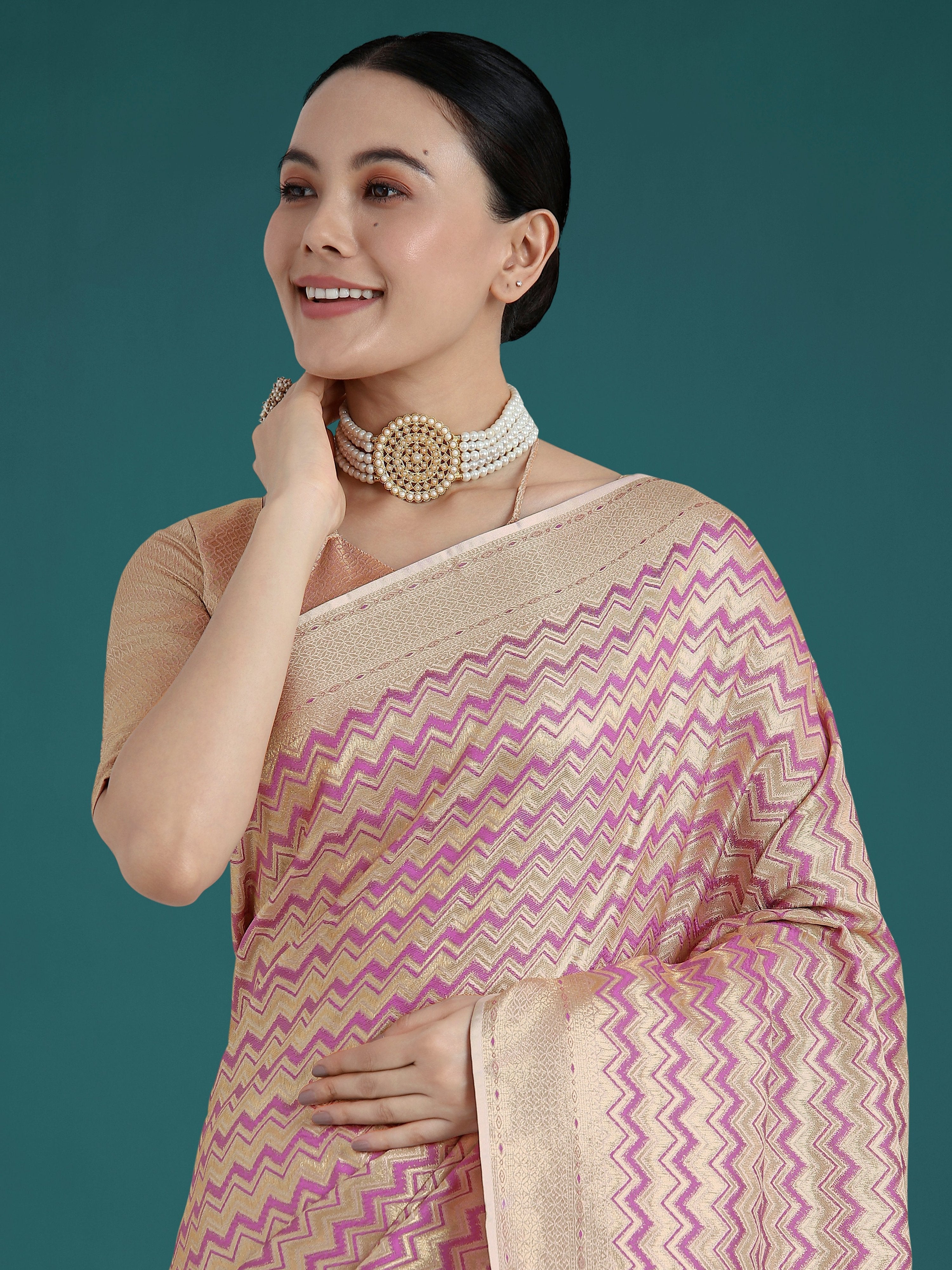 Light Lilac Banarasi Satin Silk Leheriya Saree with Zari Weave