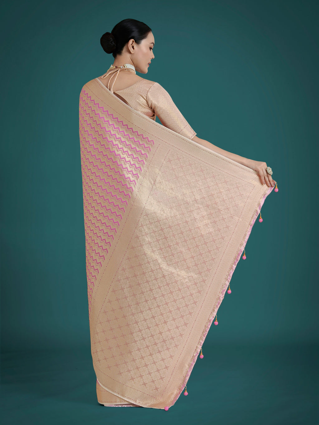 Light Lilac Banarasi Satin Silk Leheriya Saree with Zari Weave
