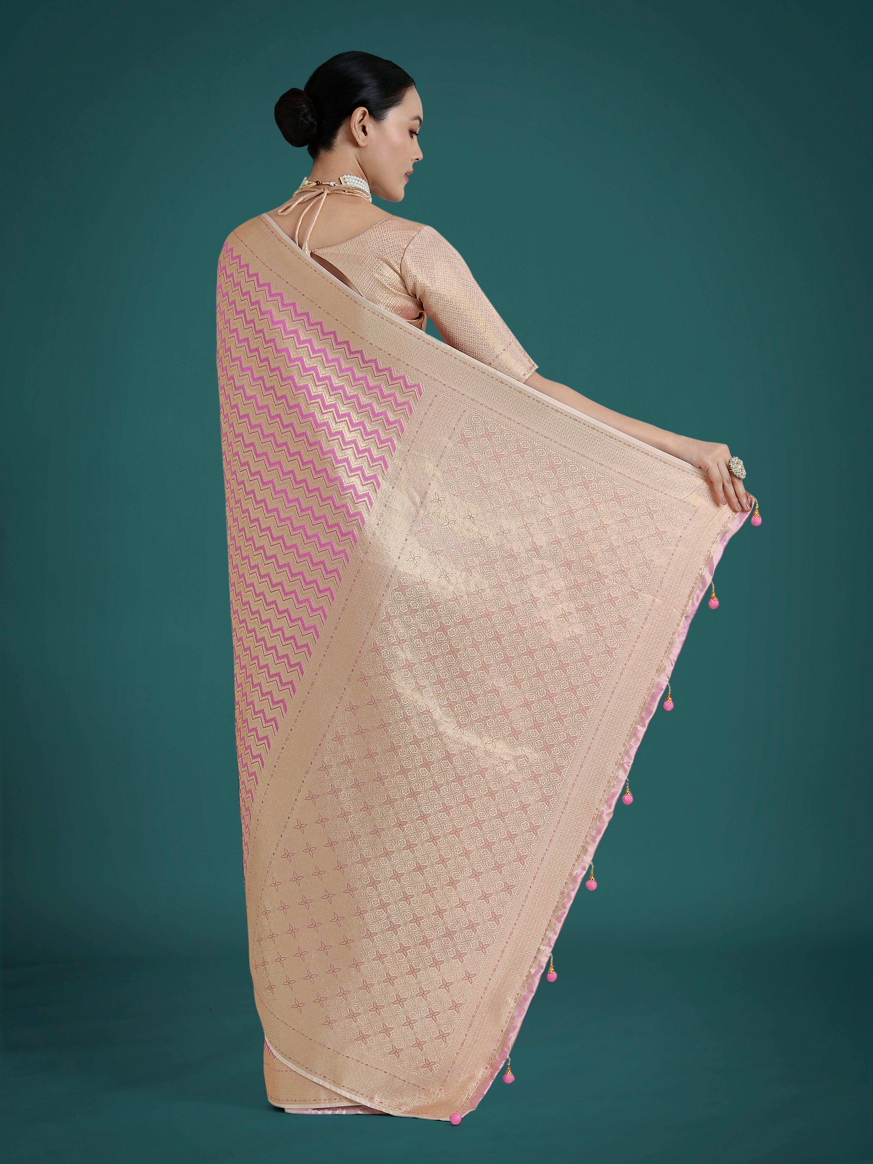 Light Lilac Banarasi Satin Silk Leheriya Saree with Zari Weave