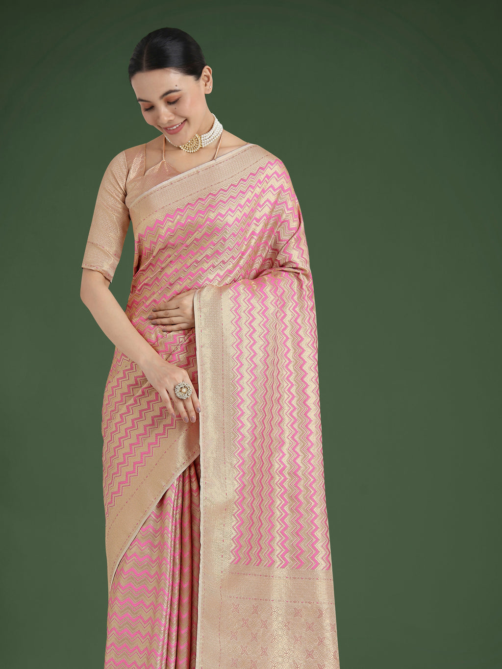 Light Pink Soft Banarasi Satin Silk Leheriya Saree