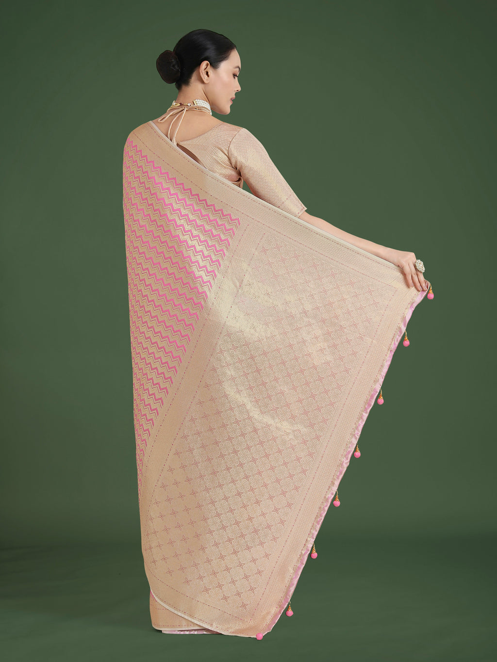 Light Pink Soft Banarasi Satin Silk Leheriya Saree