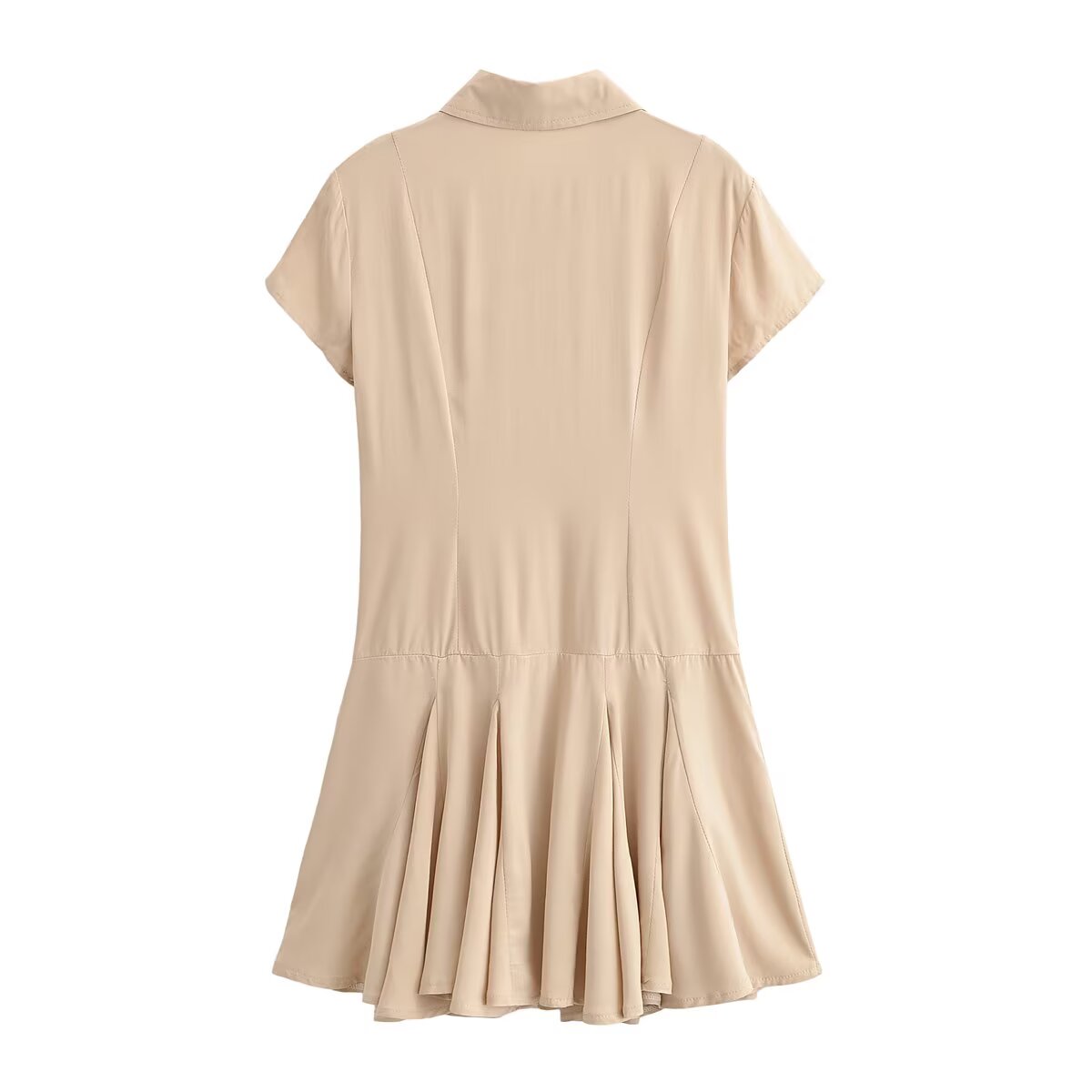 Women Clothing Summer Retro All Match Waist Shirt Pleated Short Office Dress