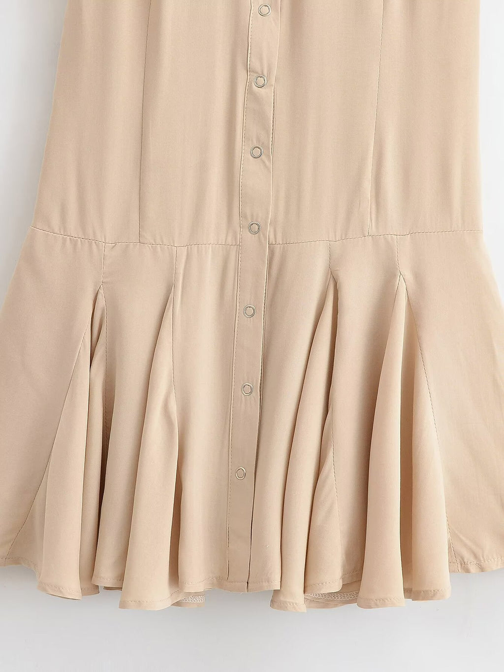 Women Clothing Summer Retro All Match Waist Shirt Pleated Short Office Dress