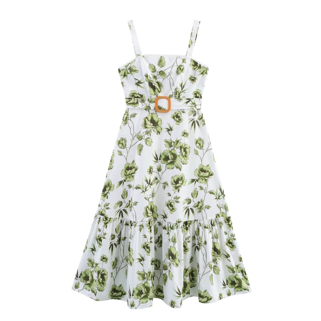 Women Wear Minimalist Print with Belt Strap Dress