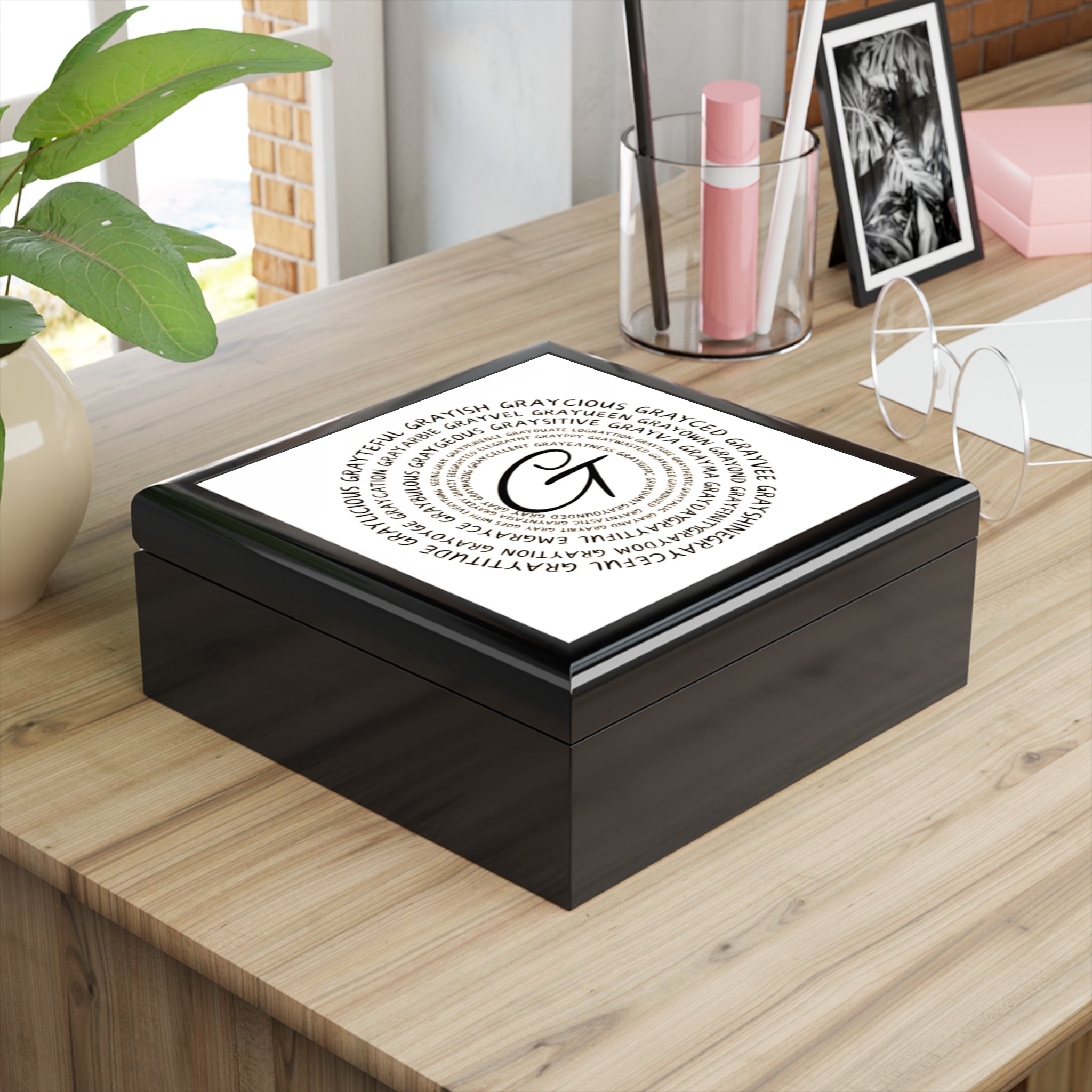 Personalized Jewelry Box with Glossy Ceramic Tile, Modern Decor