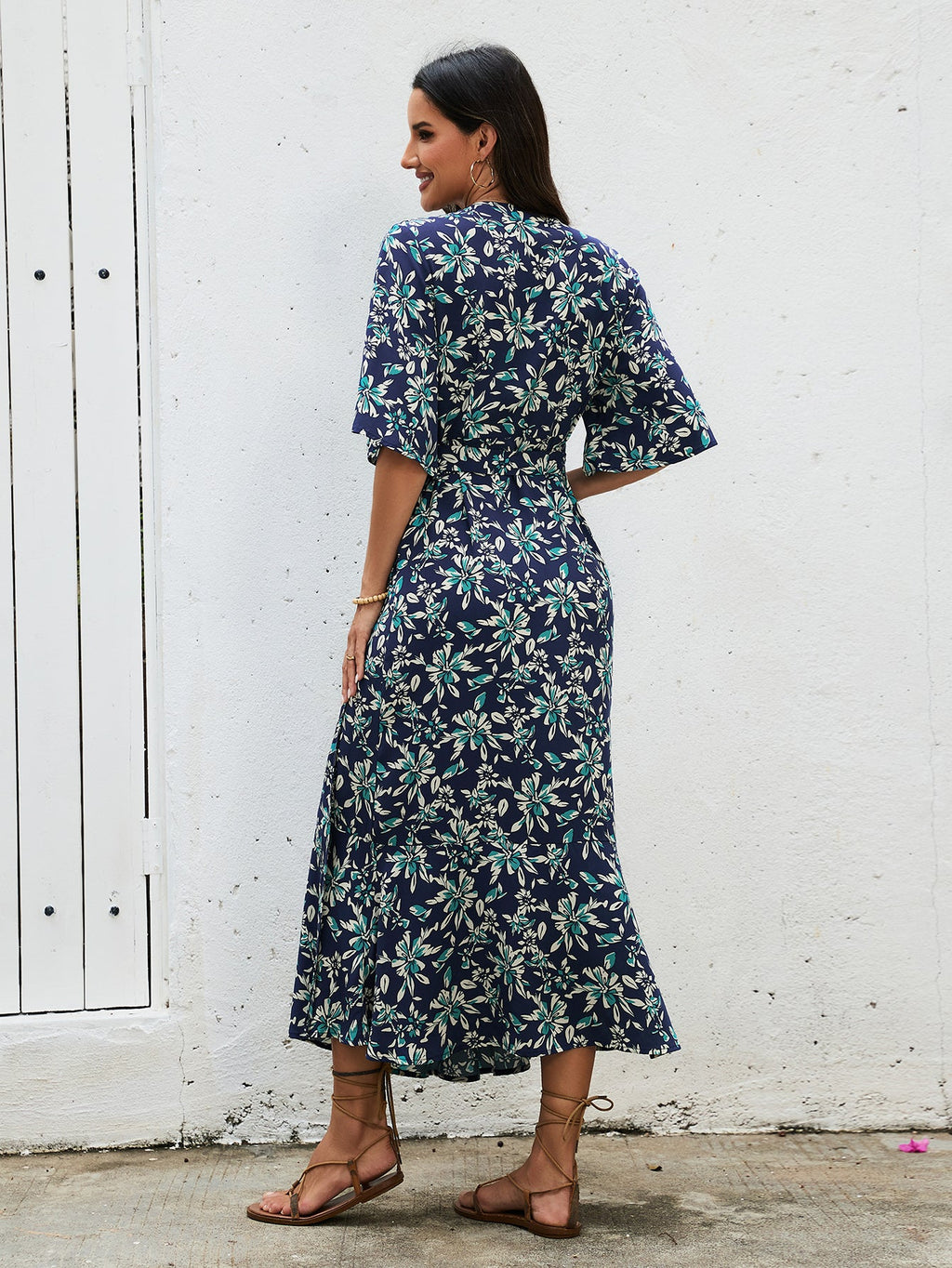 Women Printed One Piece Strapless Bow Long Dress Bohemian Vacation Sleeveless Midriff Baring Fishtail Beach Dress