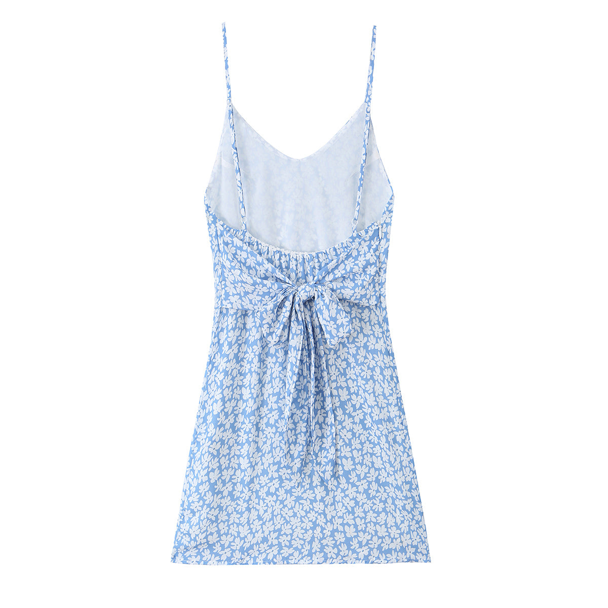 French Minority Vacation Floral Print Back Cut Lace up Bow Suspender Women Summer