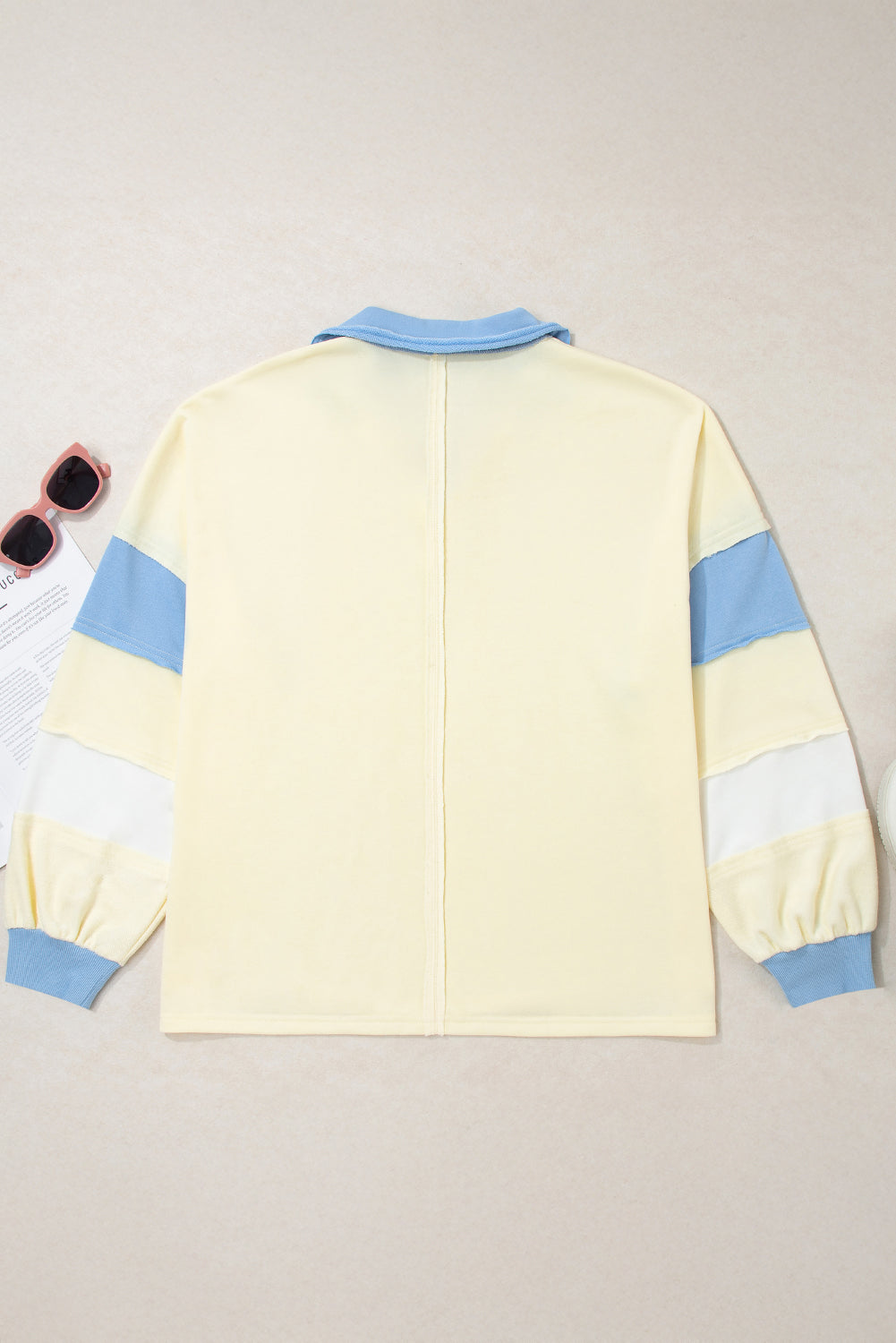 Plus Size Colorblock Raw Seam Patchwork V-Neck Pullover