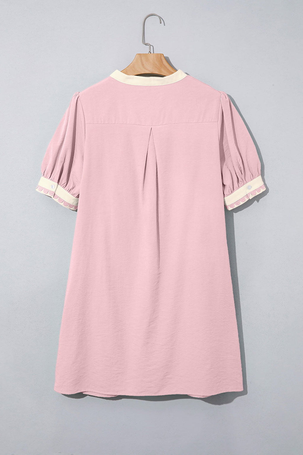 Scallop Trim Colorblock Puff Sleeve Mini Dress