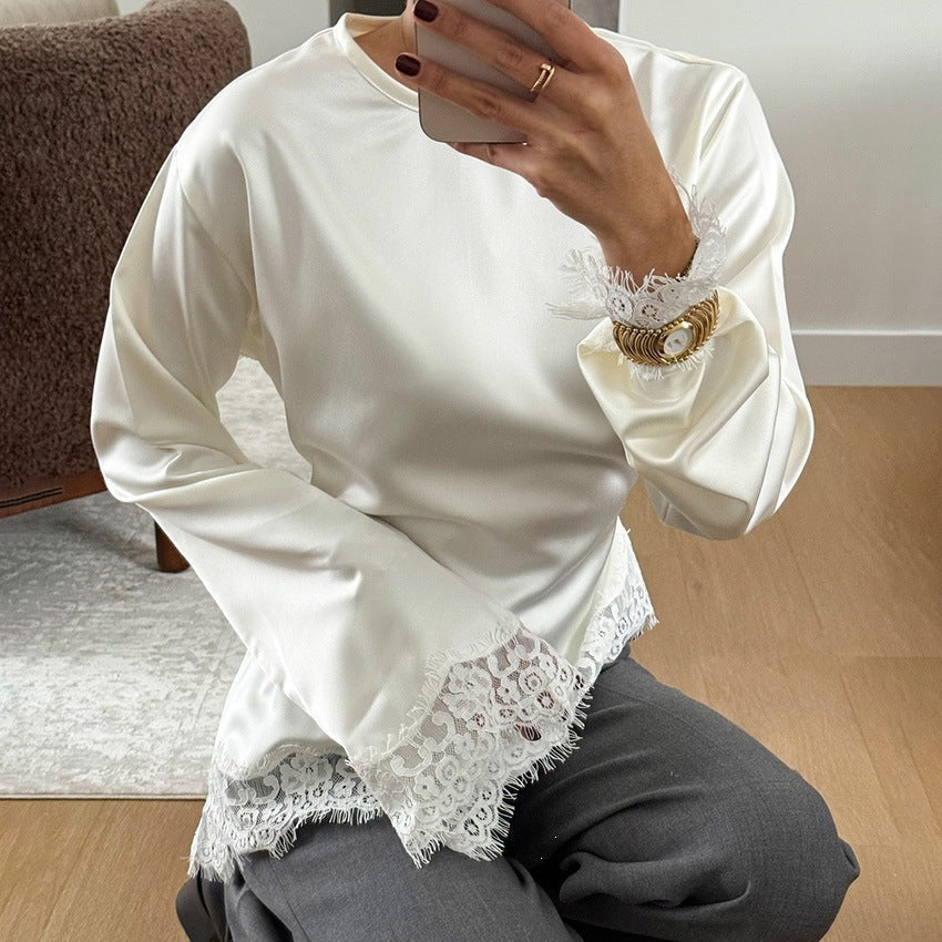Round Neck Irregular Hem Long Sleeve T-Shirt for Women