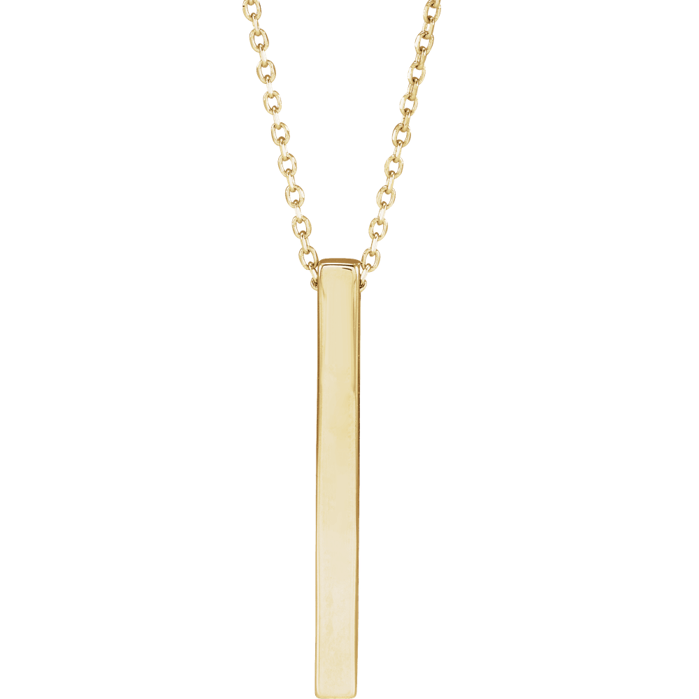 14K Yellow Gold Engravable Four-Sided Bar Necklace Personalized