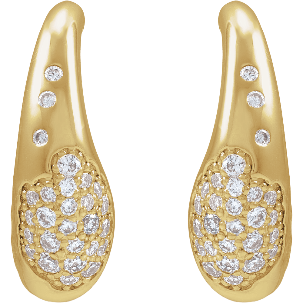 Modern medium-sized Élodie pavé diamond huggie hoops in polished 14K yellow gold.