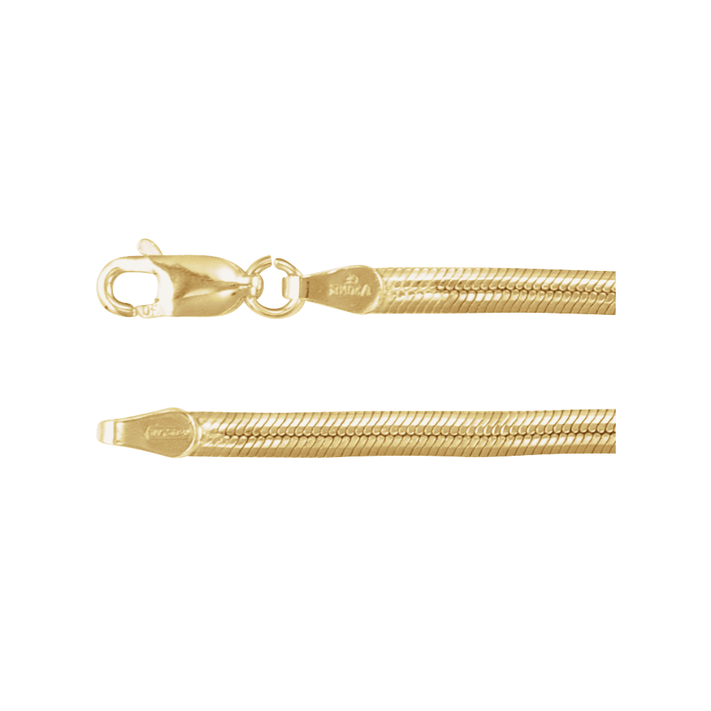 Elegant 1/20 14K gold snake chain necklace displayed on a mannequin.