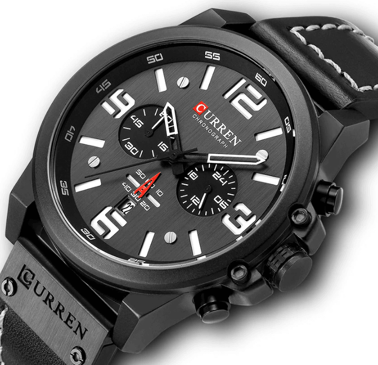 Retro Waterproof Chronograph Watch with Leather Strap & Steel Case