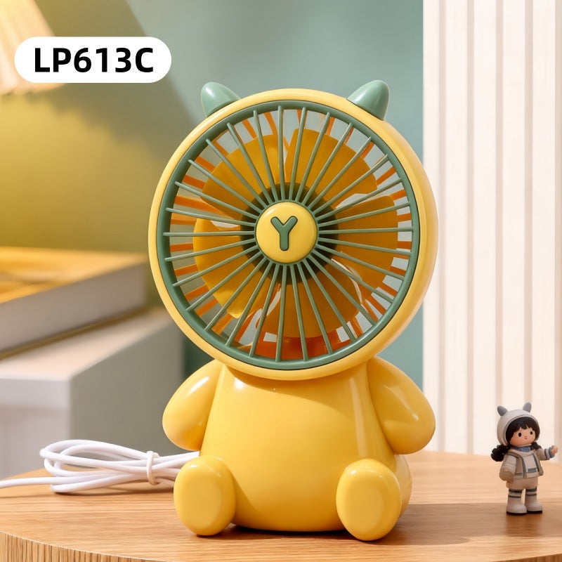 Cute Cartoon Bear Mini Desktop Fan - USB Rechargeable Handheld Fan