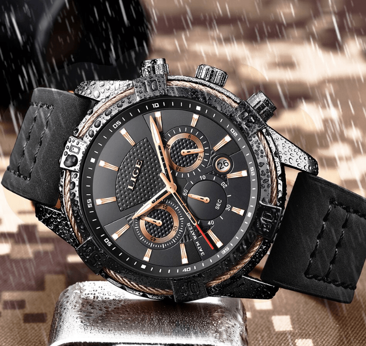 Waterproof Men's Chronograph Watch with Gold Accents and Date