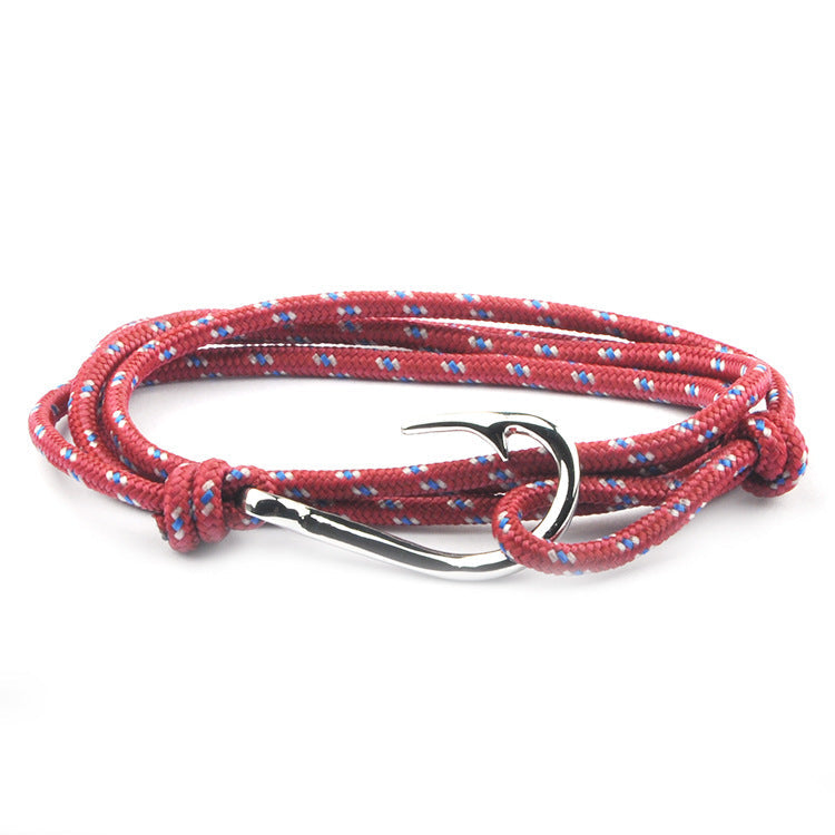 Multilayer twisted nautical rope bracelet with a copper anchor hook clasp