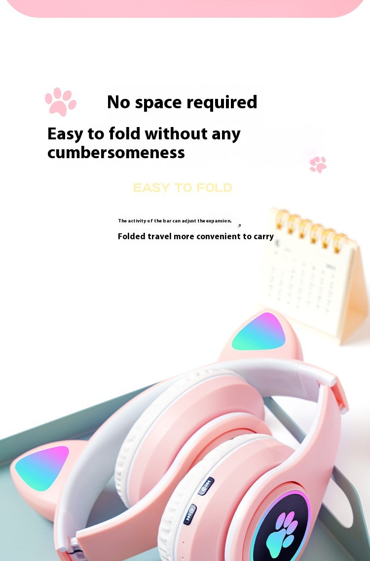 Kids Cat Ear Wireless Bluetooth Headphones with Safe Volume & LED