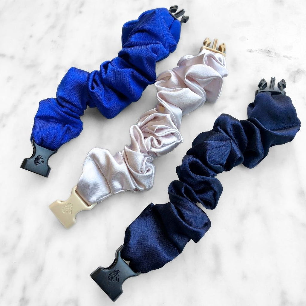 3-Pack Winter Wonderland Hair Scrunchies - Blue and White Satin