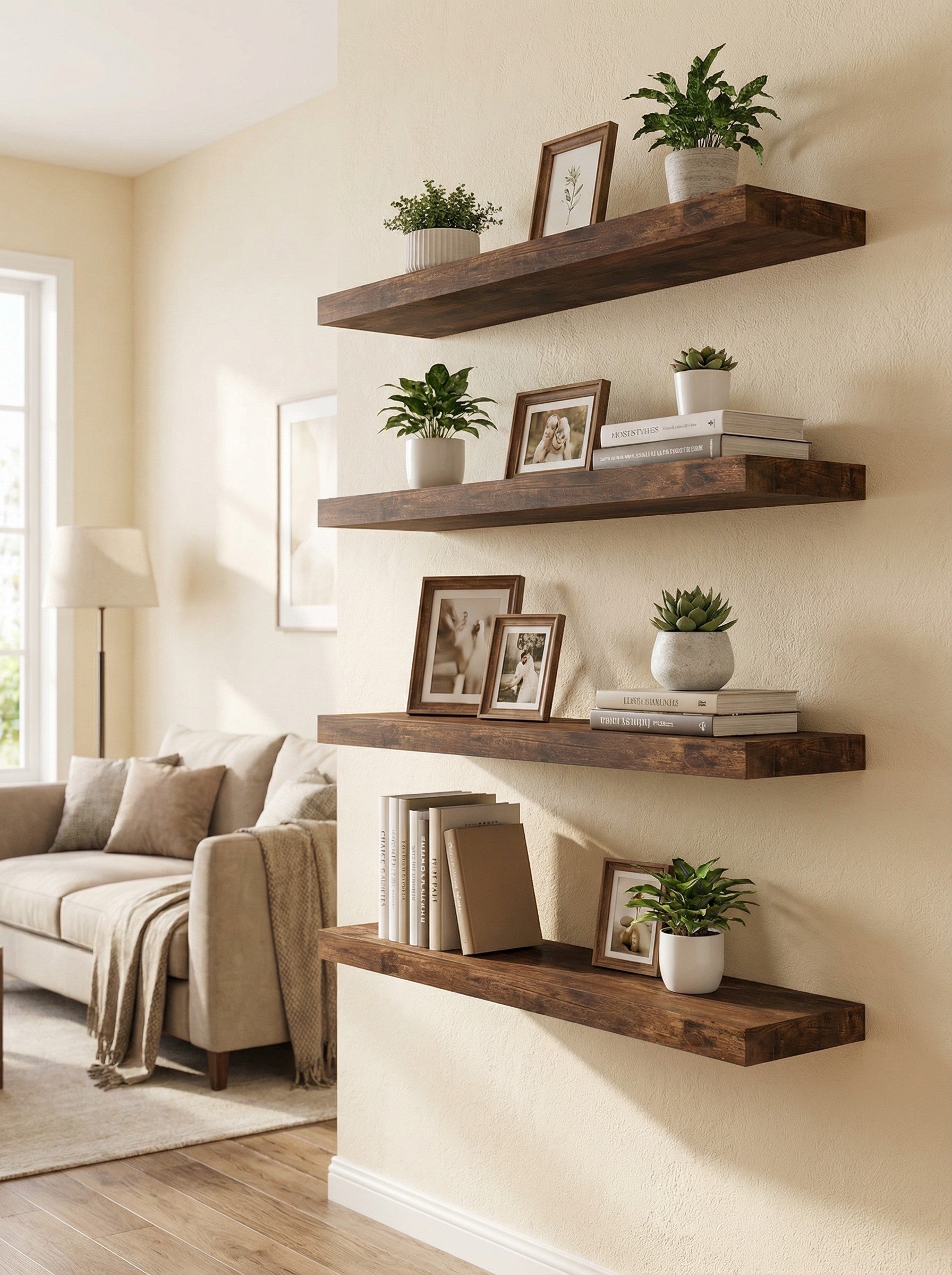 Set of 4 Modern Floating Shelves - 15.8 Inch Wall Storage Unit
