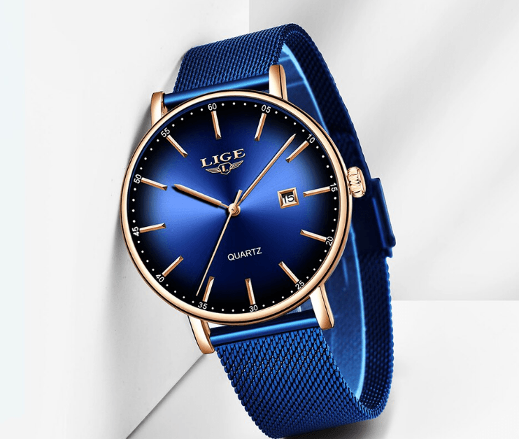 LIGE Men's Elegant Stainless Steel Dress Watch with Date Display