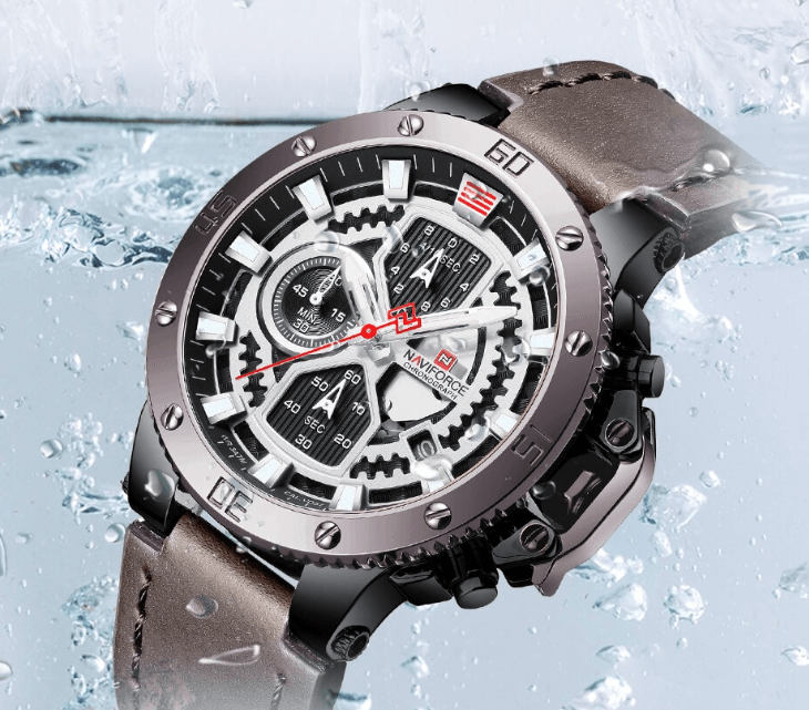 Men's Waterproof Casual Chronograph Watch with Leather Strap