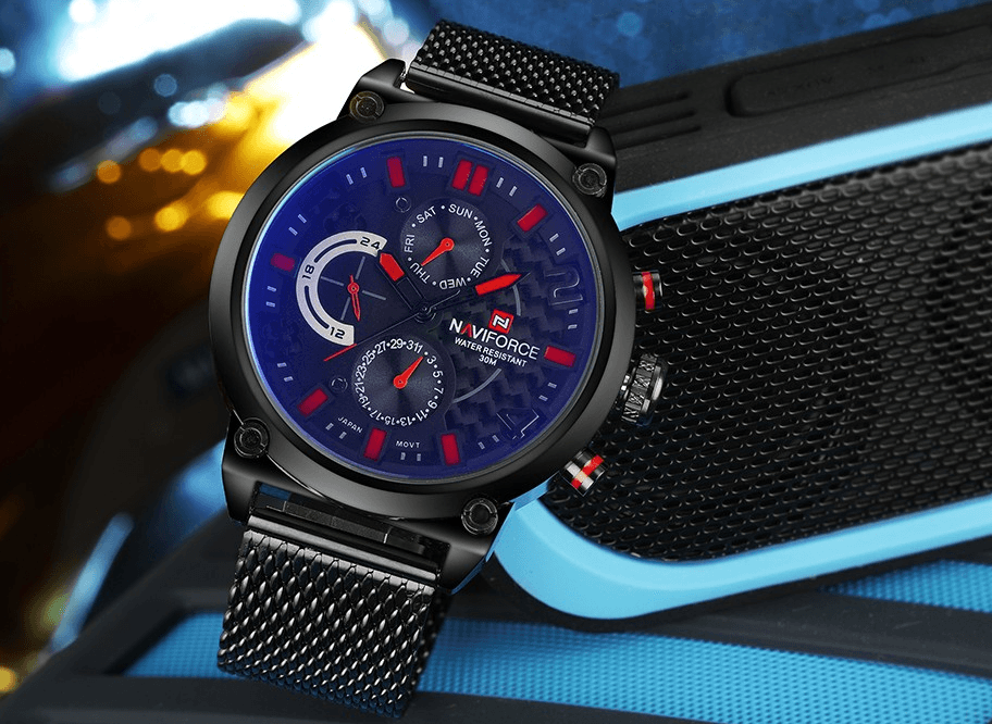 Men's Analog Quartz Wrist Watch with Stainless Steel Mesh Band
