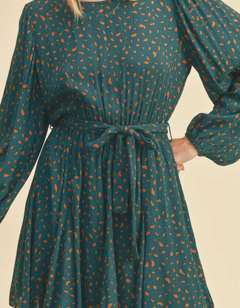 Bristol Teal Long Sleeve Mini Dress - Abstract Pattern A-Line