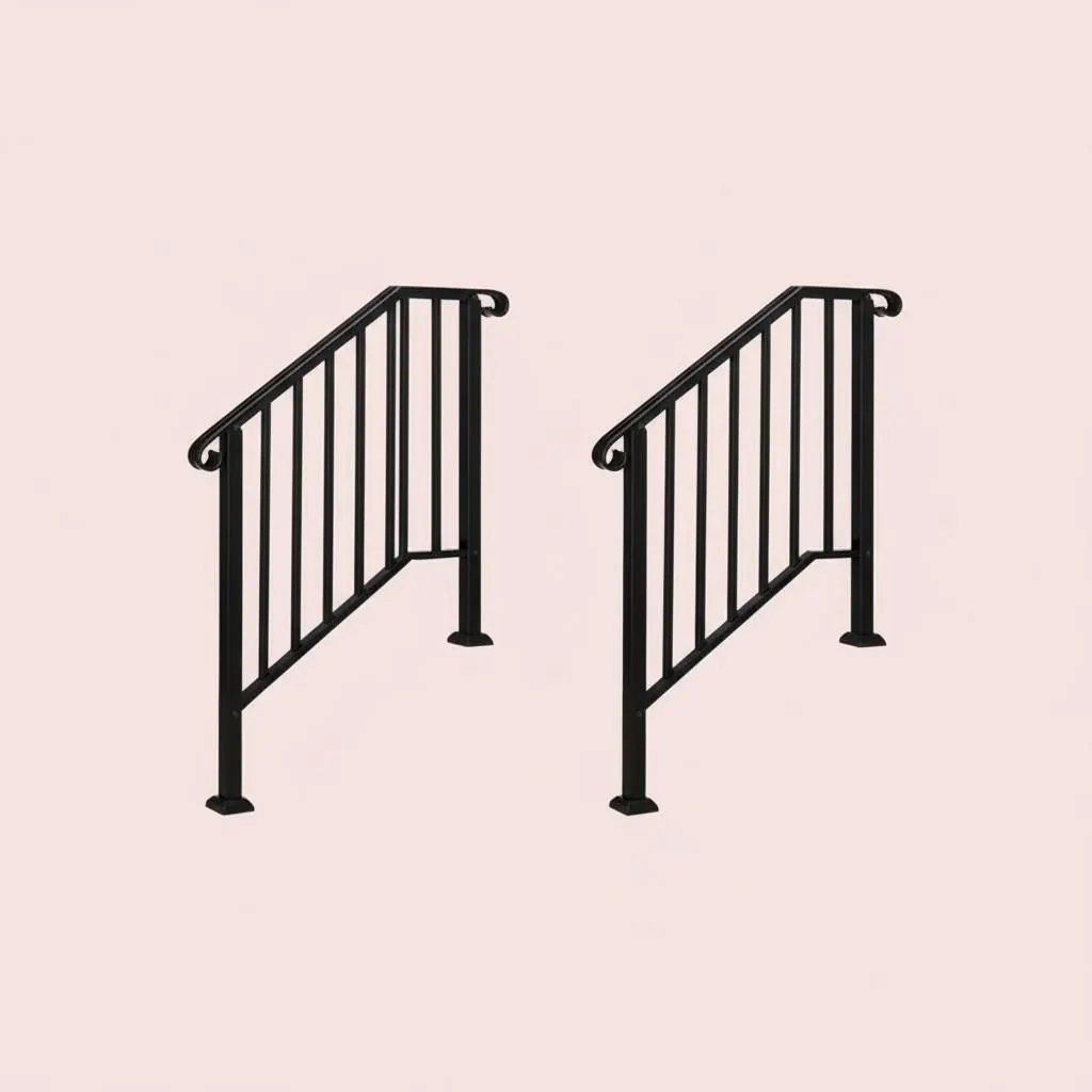 Adjustable Outdoor Stair Handrail for 1–4 Steps, Black Steel Railing