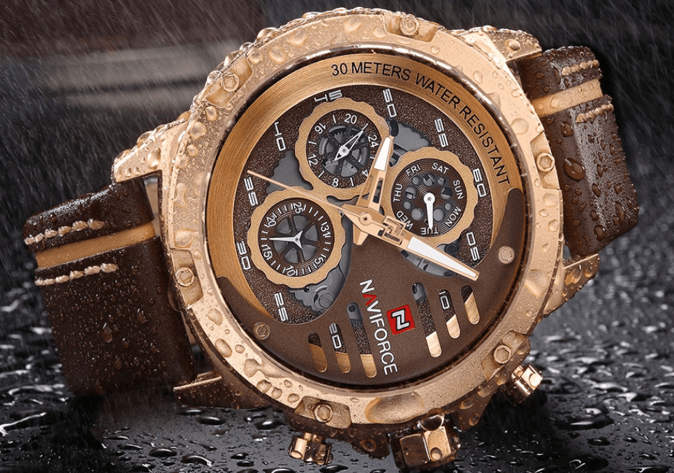 Men's Waterproof Sports Watch with Leather Band & Chronometers