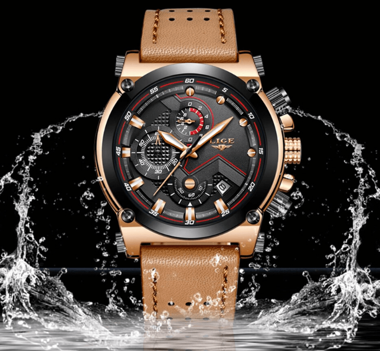 Modern Waterproof Quartz Watch with Genuine Leather Strap
