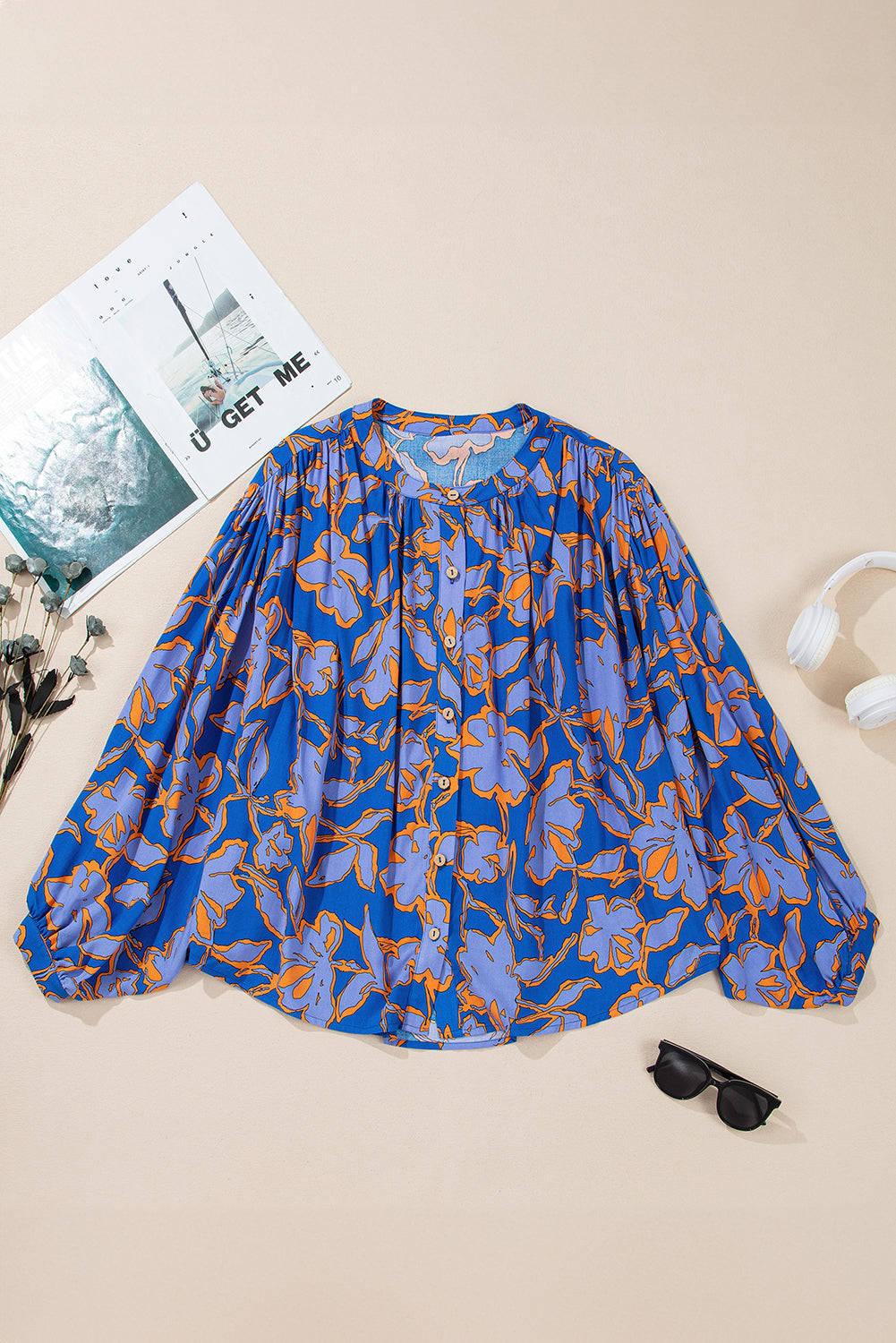 Floral Batwing Sleeve Button-Up Shirt