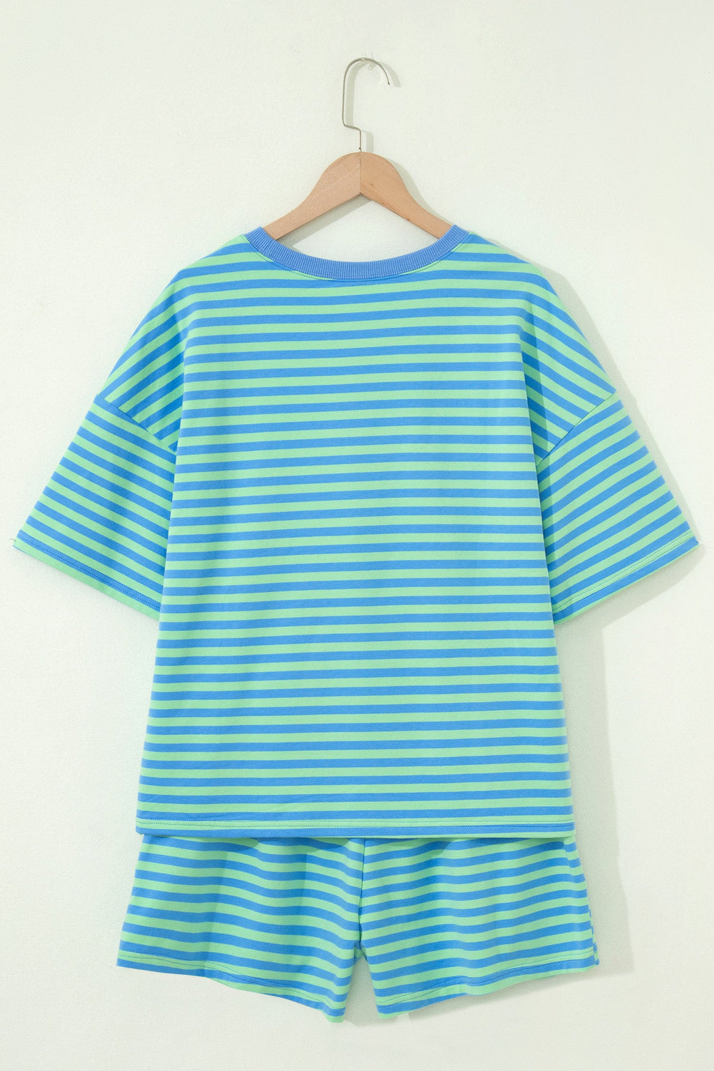 Women's Striped Cotton Short Sleeve Top & Elastic Waist Shorts Set