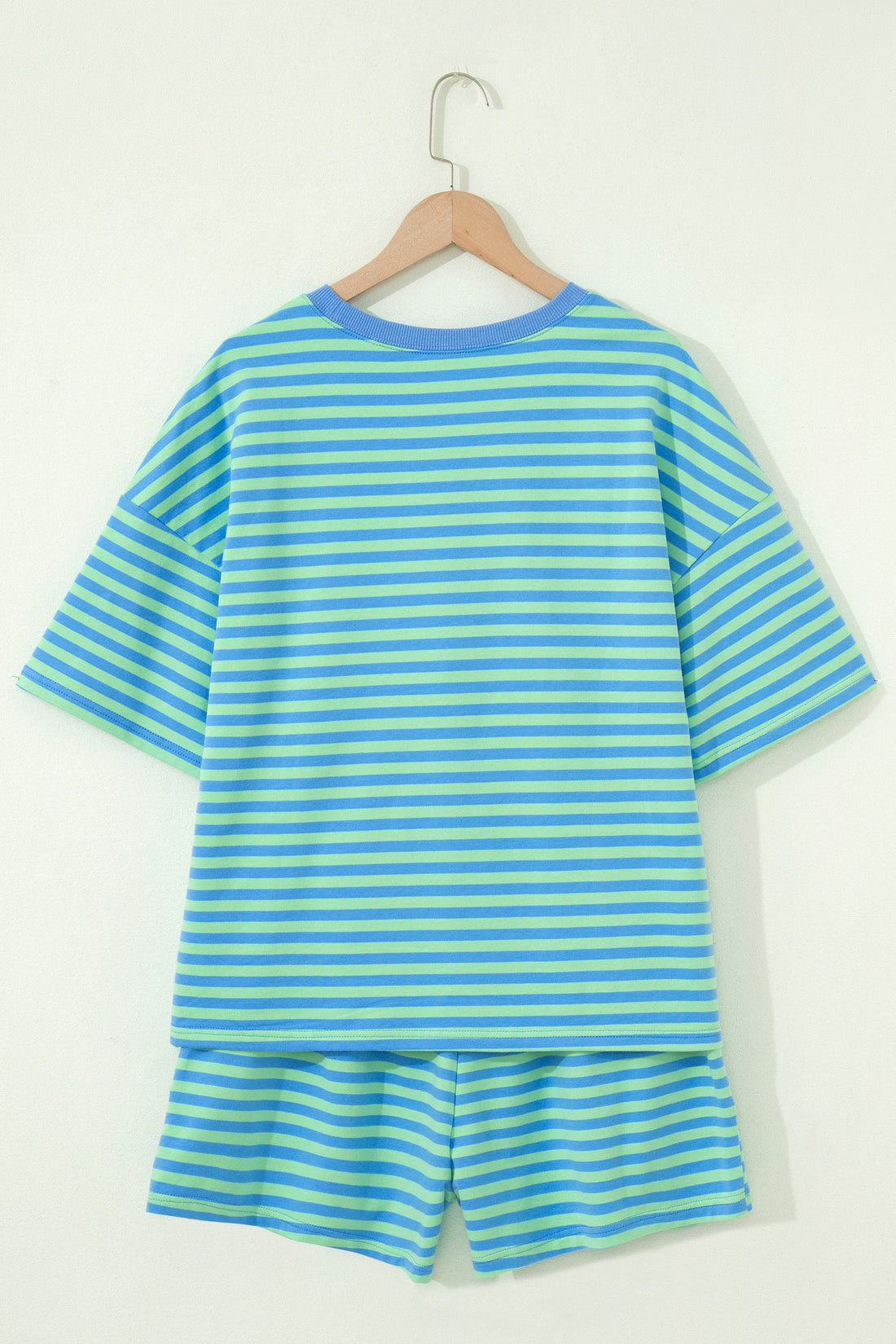 Women's Striped Cotton Short Sleeve Top & Elastic Waist Shorts Set
