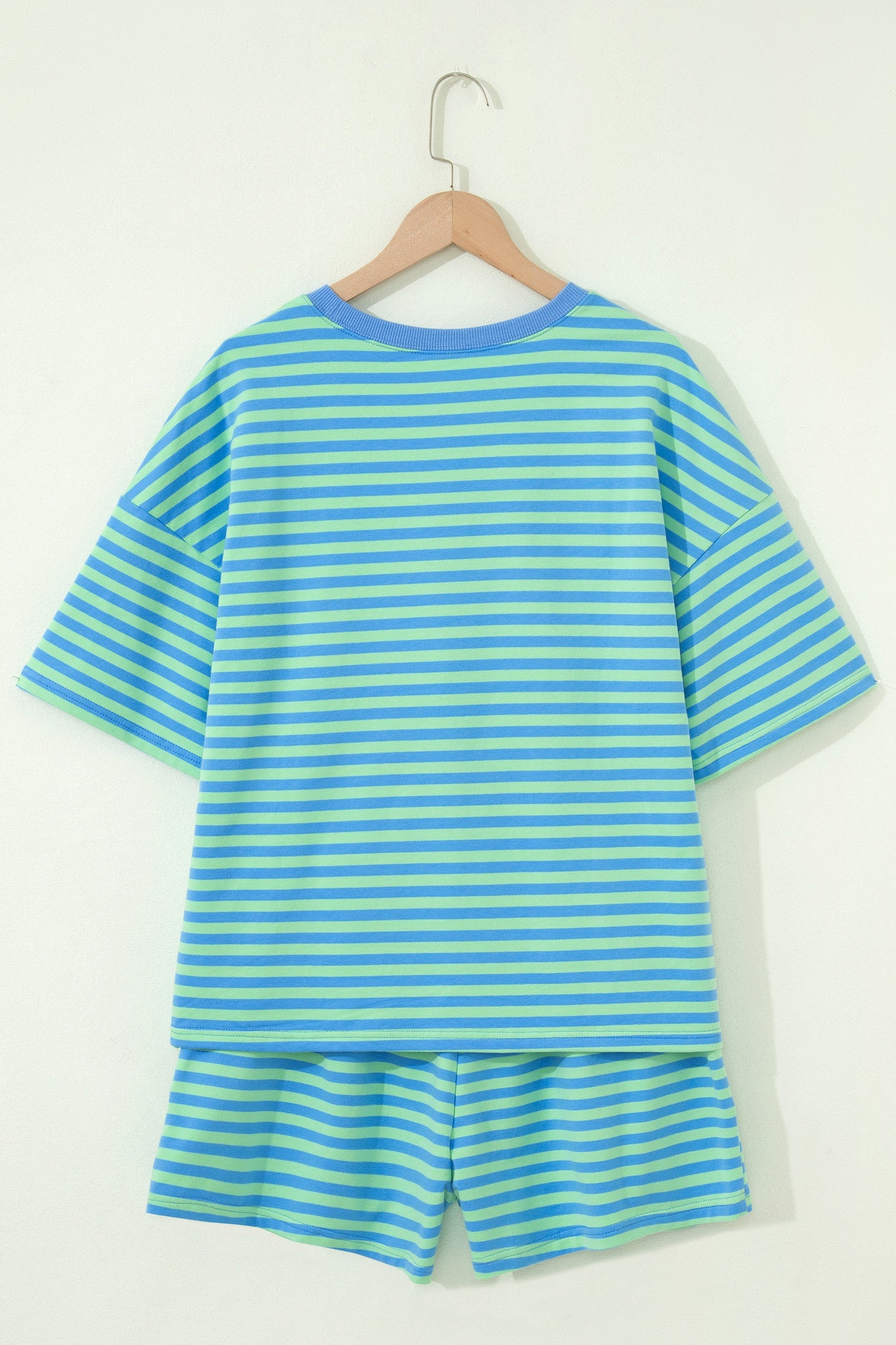 Women's Striped Cotton Short Sleeve Top & Elastic Waist Shorts Set