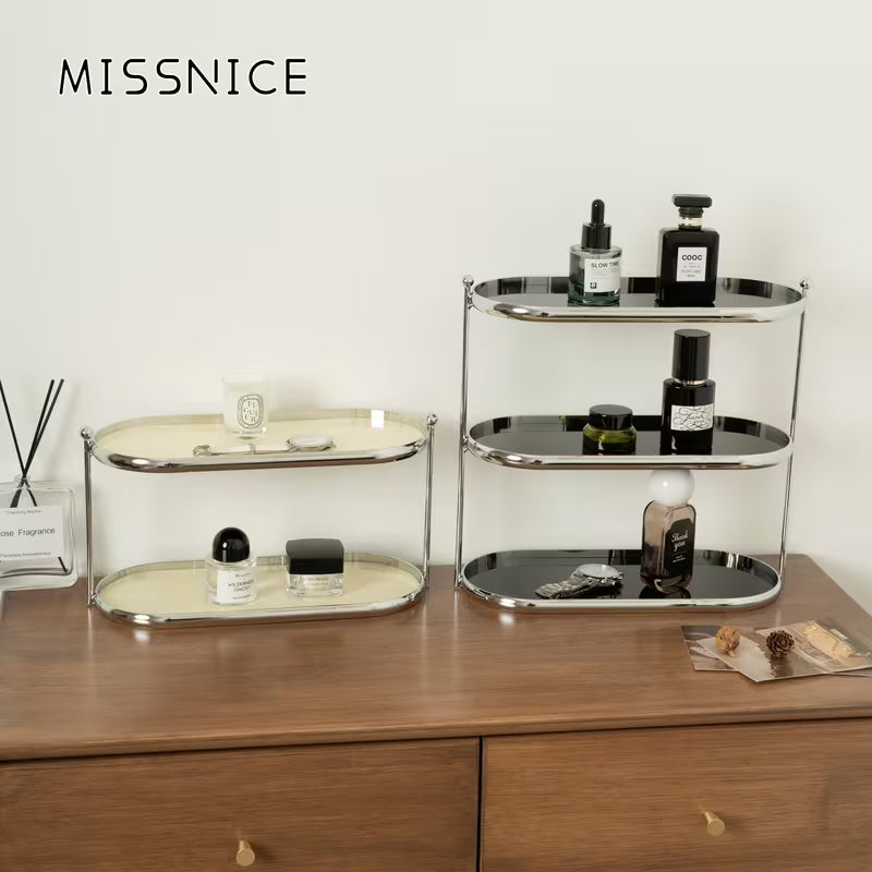 Tiered Acrylic and Metal Standing Shelf Rack for Bathroom and Vanity