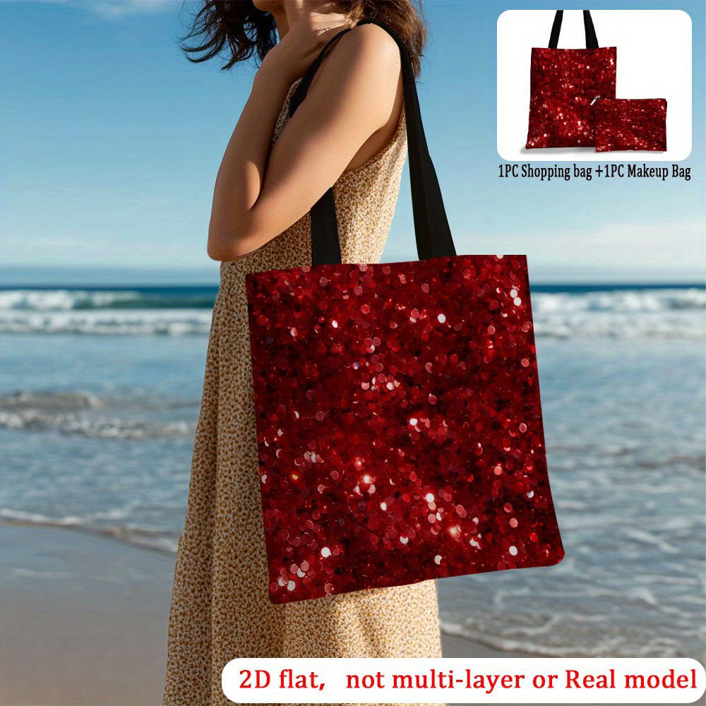 Red Glitter Tote  Makeup Bag Set
