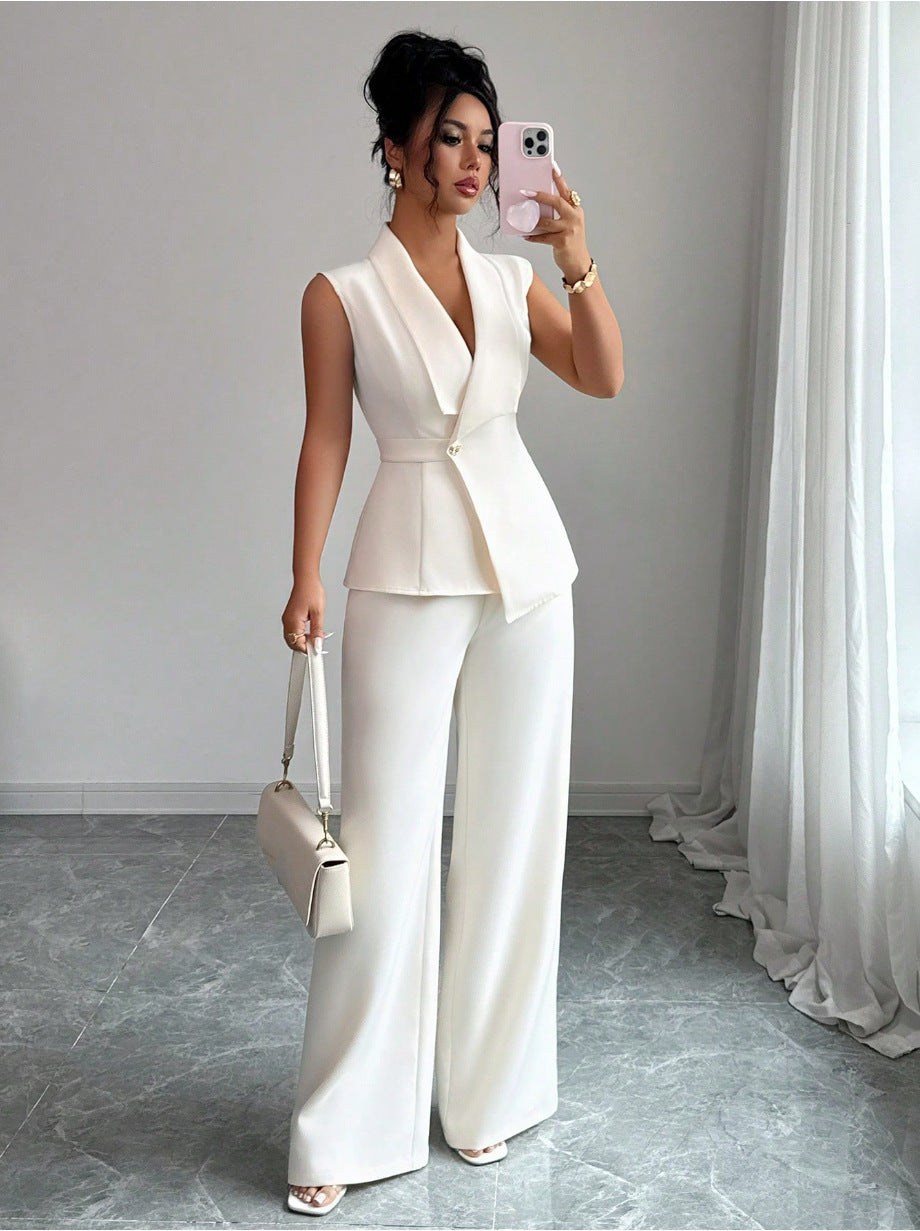 Womens Sleeveless Blazer and Straight Leg Pants Two Piece Set - Image 15