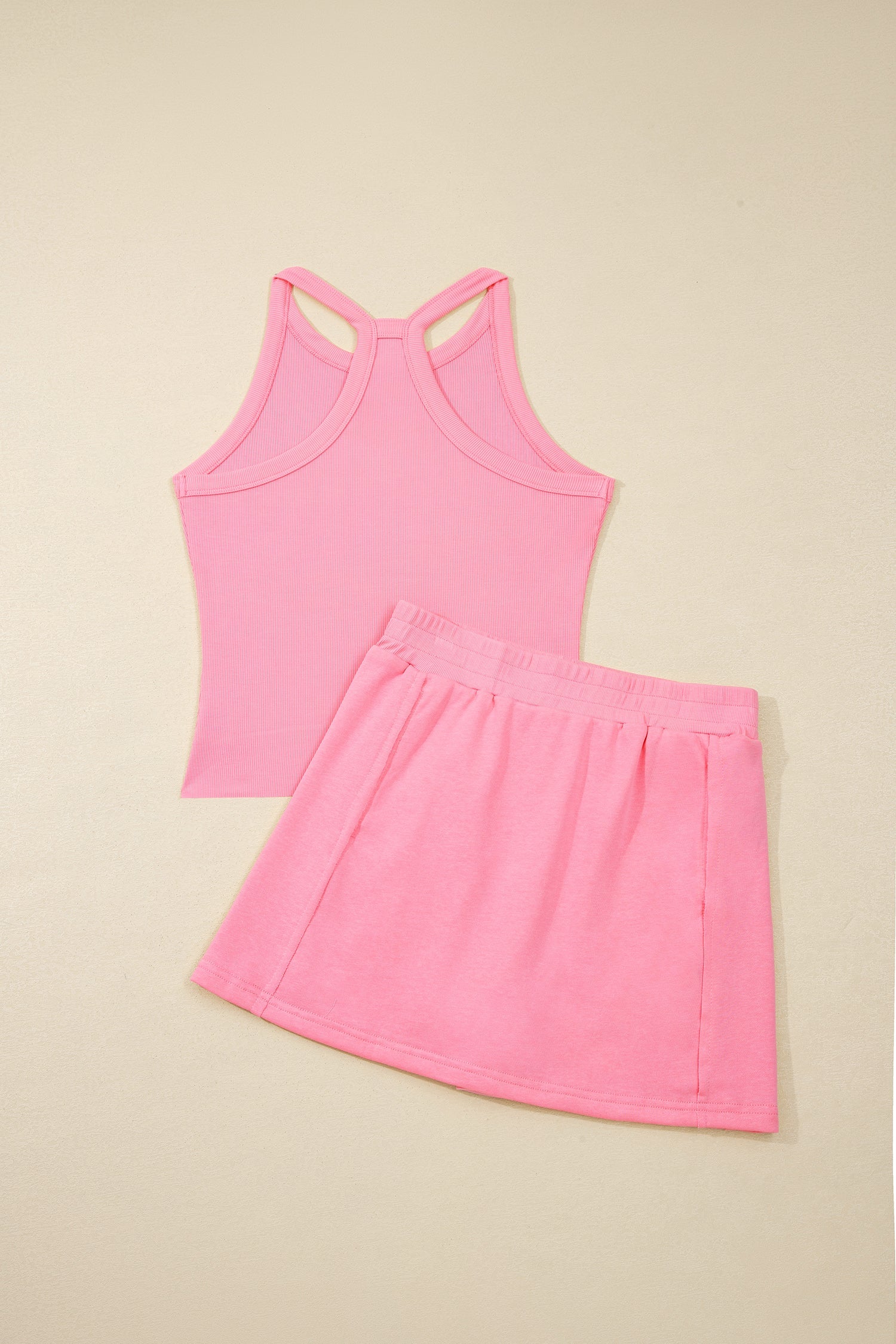 Pink Slim Knit Tank Top and Skort Two-Piece Athleisure Set