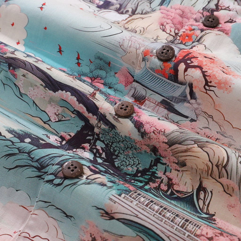 Wonderland Print Short Sleeve Hawaiian Camp Collar Shirt