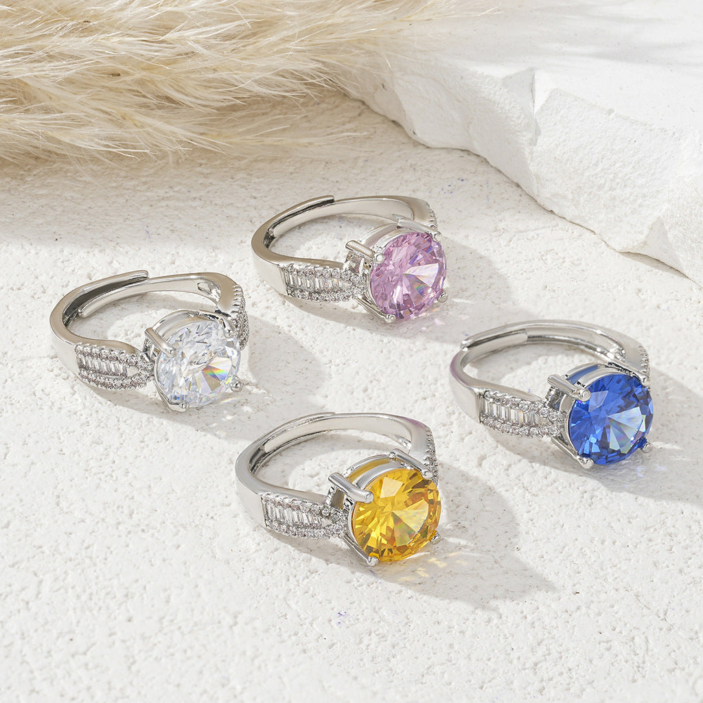 Women's Open Ring With Colorful Zircon