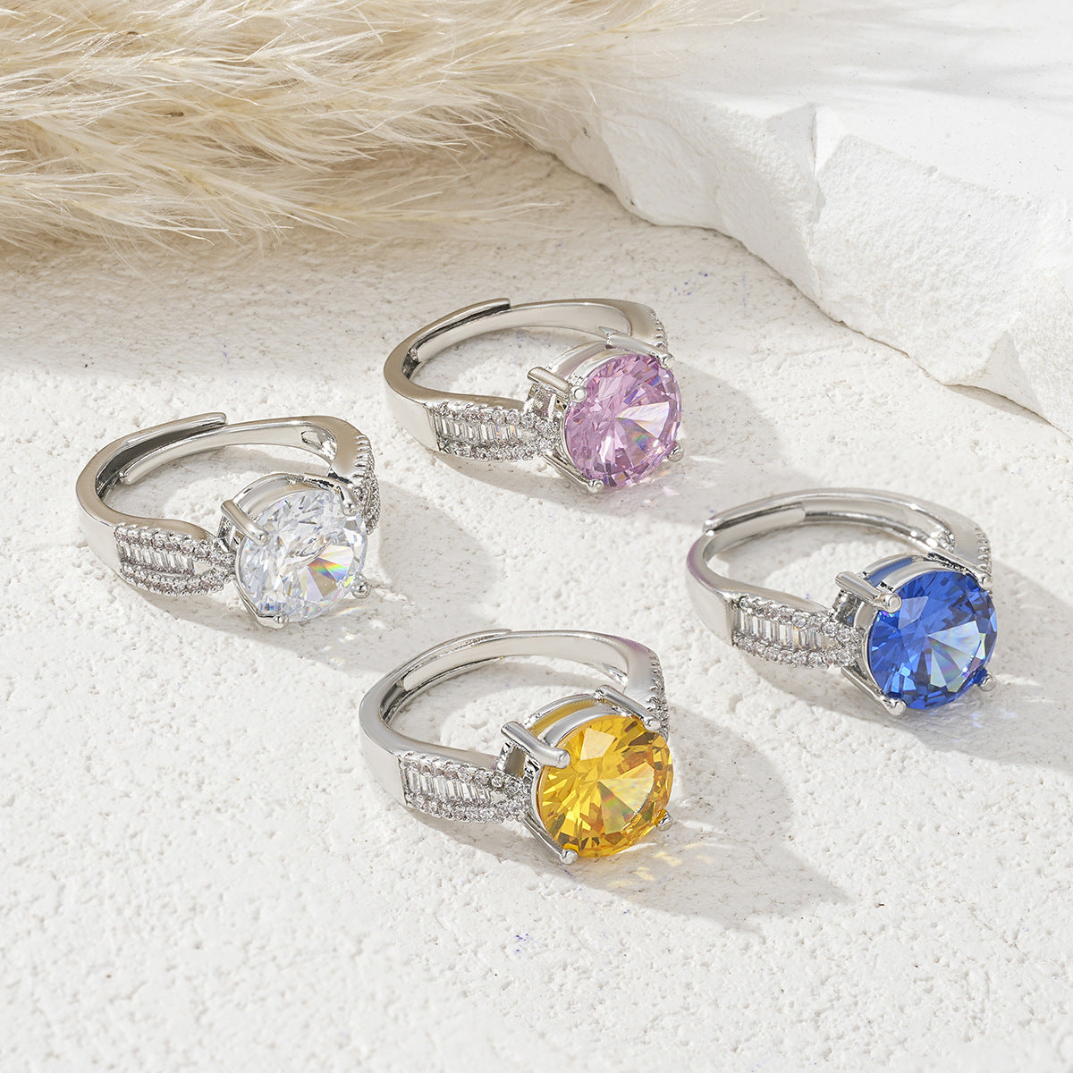 Women's Open Ring With Colorful Zircon