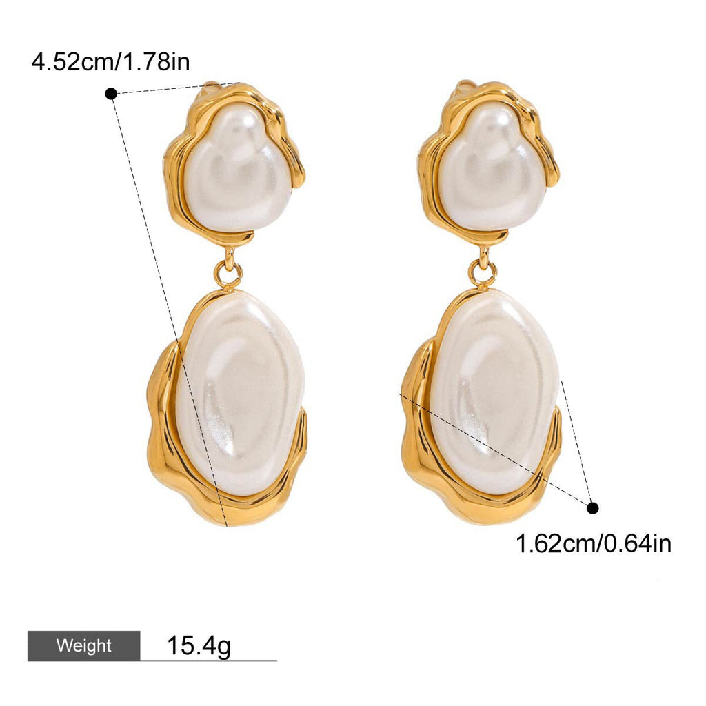 18K gold inlaid irregular pearl design light luxury fashion earrings