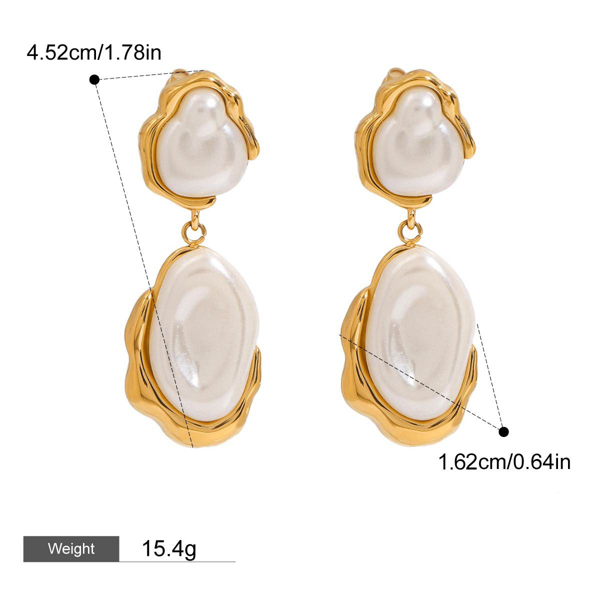 18K gold inlaid irregular pearl design light luxury fashion earrings