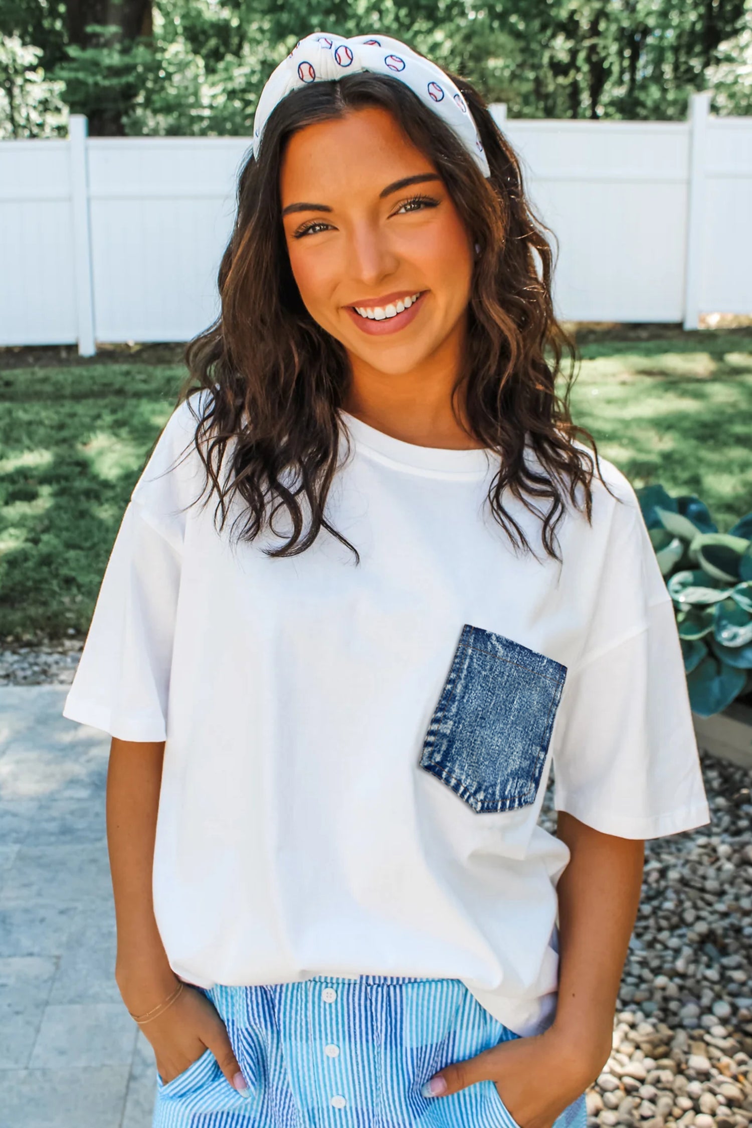 Colorblock Chest Pocket Patch Short Sleeve Top