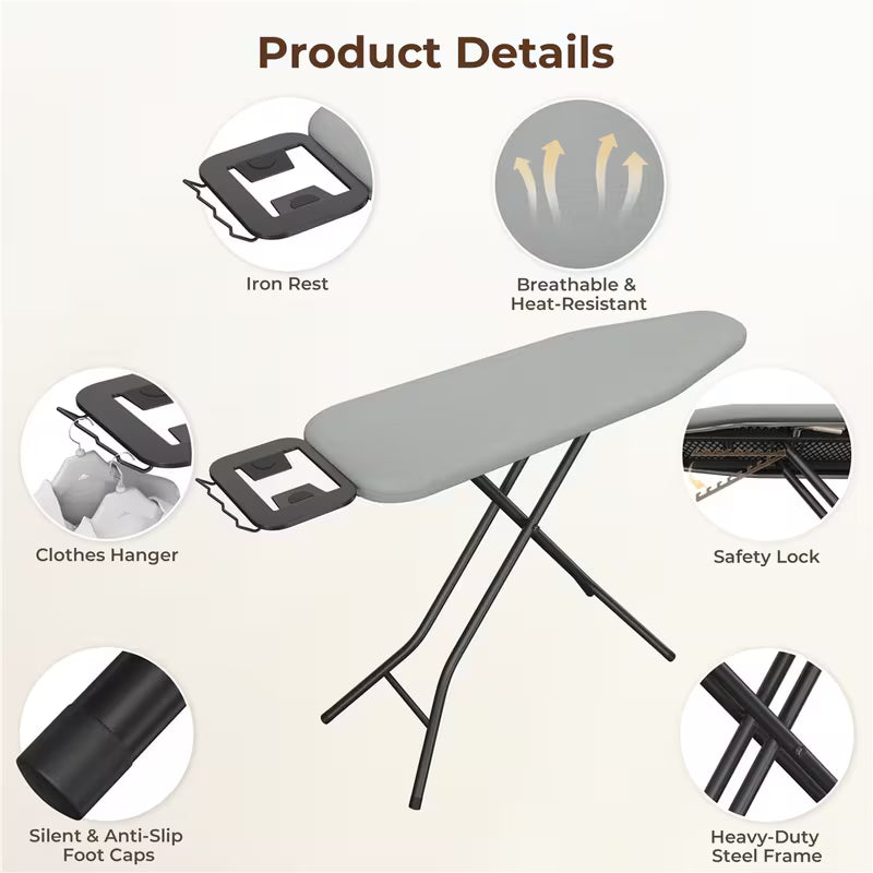 Full Size Foldable Ironing Board with 4-Leg Stand and 4-Layer Pad