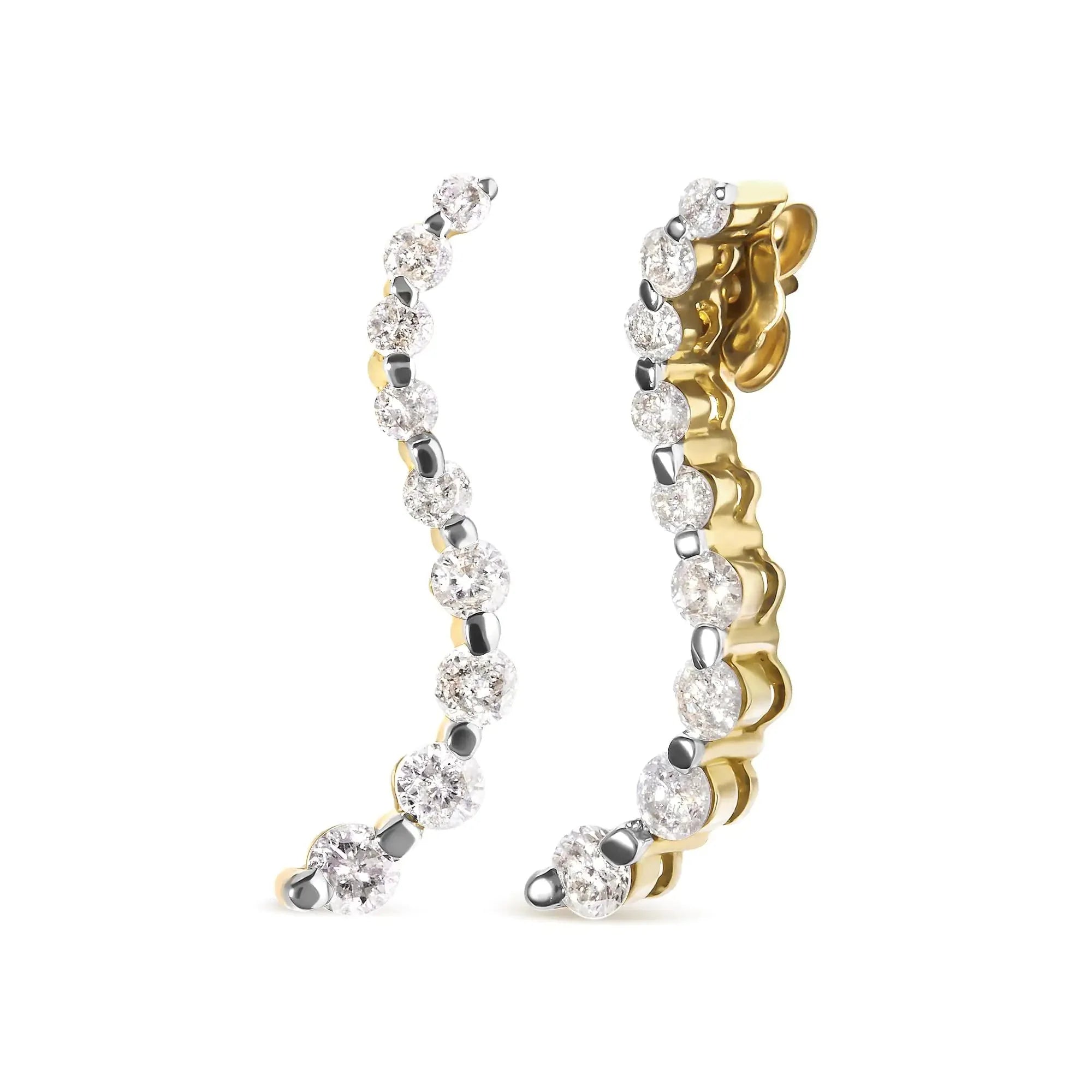 14K Yellow Gold 1.00 Cttw Round-Cut Diamond Graduated Journey Stud Earrings (I-J Color, I2-I3 Clarity)