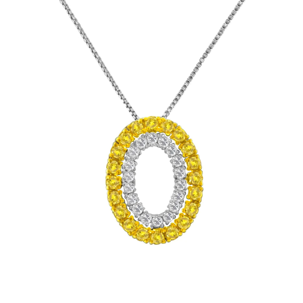 14K Yellow Gold Plated .925 Sterling Silver 1/2 Cttw Color Treated Diamond Double Oval Shape 18" Pendant Necklace (Yellow Color, I2-I3 Clarity)