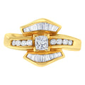14K Yellow Gold 1.0 Cttw Princess Diamond Geometric Cocktail Ring