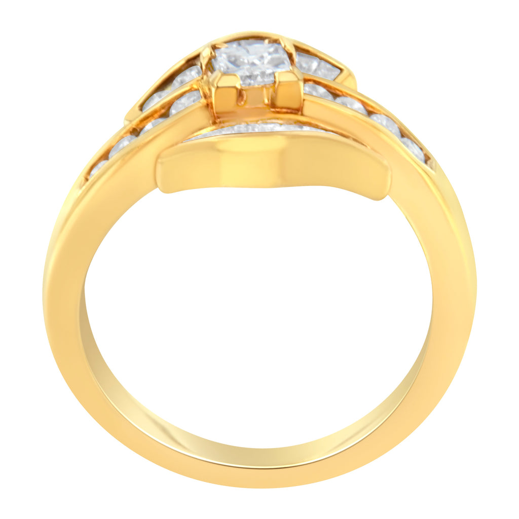 14K Yellow Gold 1.0 Cttw Princess Diamond Geometric Cocktail Ring